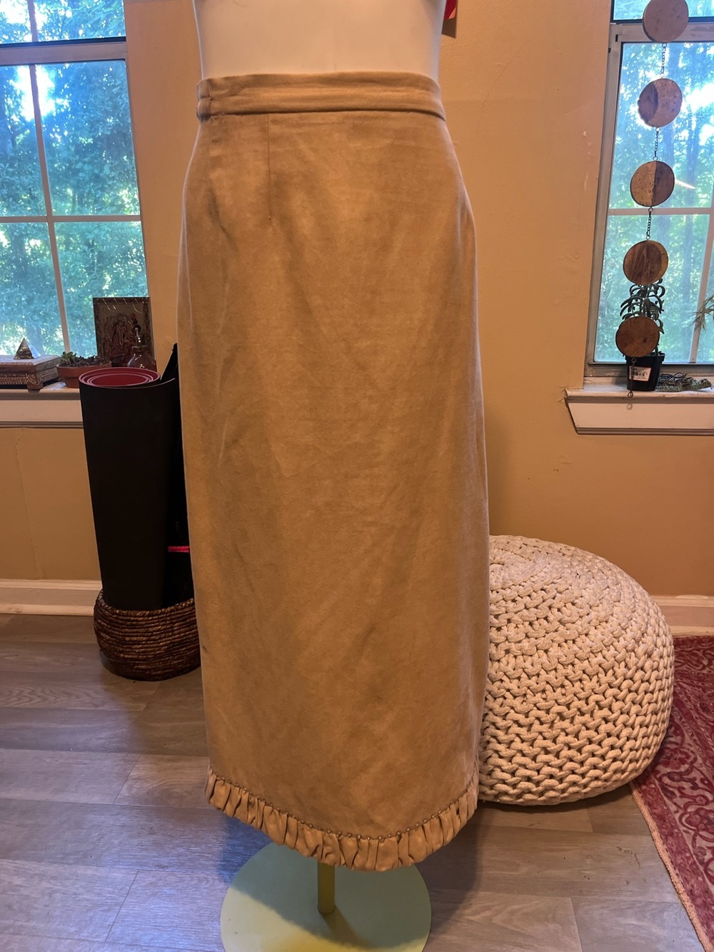 Classic Beige Maxi Skirt with Ruffle Hem boho